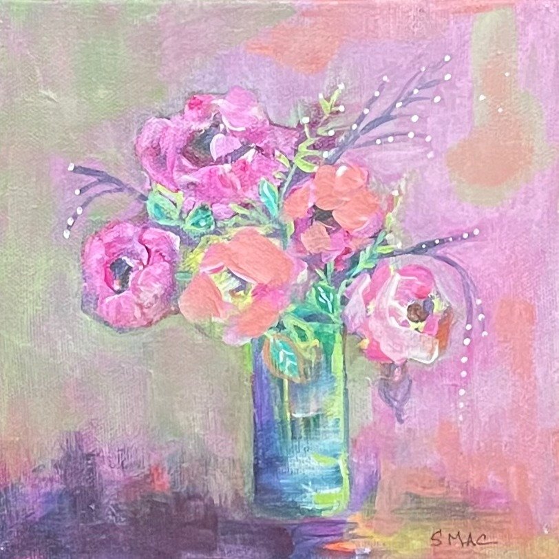 Roses Dancing in Blue Glass