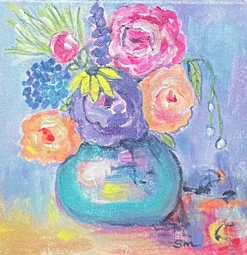 Spring Blooms in a Turquoise Vase