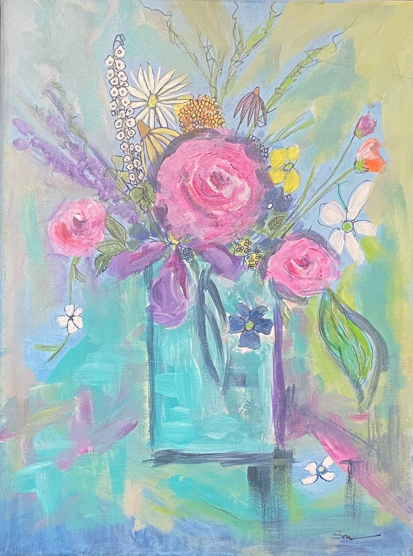 Garden Roses in Turquoise Light